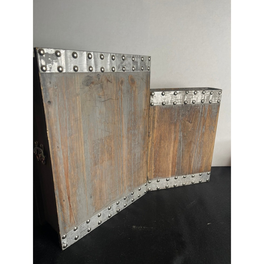 Rustic Wooden Book Box Set‎ 2pc Industrial Metal Stud Decorative Storage Trunks